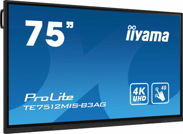 IIYAMA PROLITE TE7512MIS-B3AG 75″ Interactive 4K UHD Touchscreen elevating interactive collaboration 3840 x 2160 IPS 1200:1 8ms 40, 5pt writing iiWare 10 „TE7512MIS-B3AG” (timbru verde 7 lei)