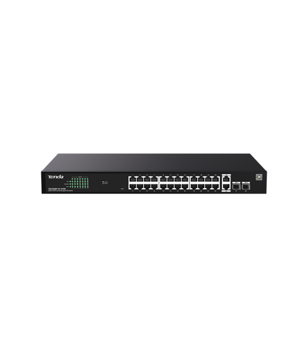 SWITCH TENDA PoE cloud managed, 26 GE+2 SFP porturi Gigabit, buget PoE 410W, metalic „TEG2228P-24-410W” (timbru verde TV 1.5 lei)