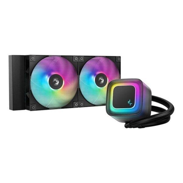 COOLER DeepCool „LE240 V2”, skt. LGA1851, LGA 1700, AM4, AM5, racire cu lichid, 2 x 120mm, 500 – 2100 RPM, RGB adresabil, negru „R-LE240-BKAMMC-G-2” (timbru verde 2.00 lei)