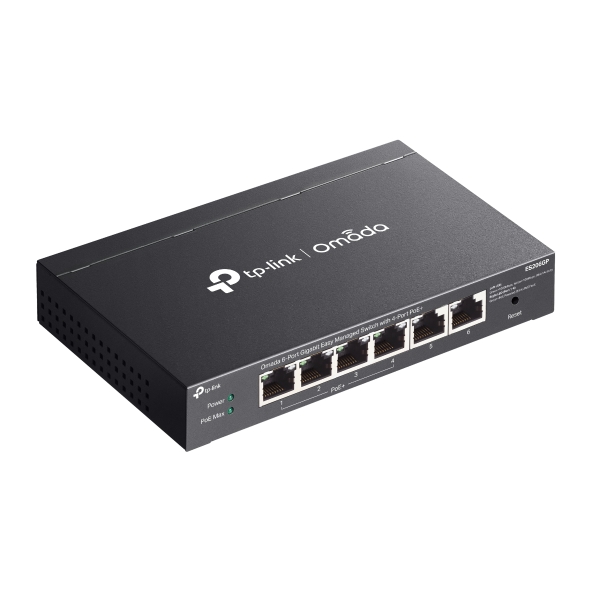 SWITCH TP-LINK Omada easy managed, 6 porturi Gigabit (4 porturi POE+ buget total 65W), carcasa metalica „ES206GP” (timbru verde 2 lei)