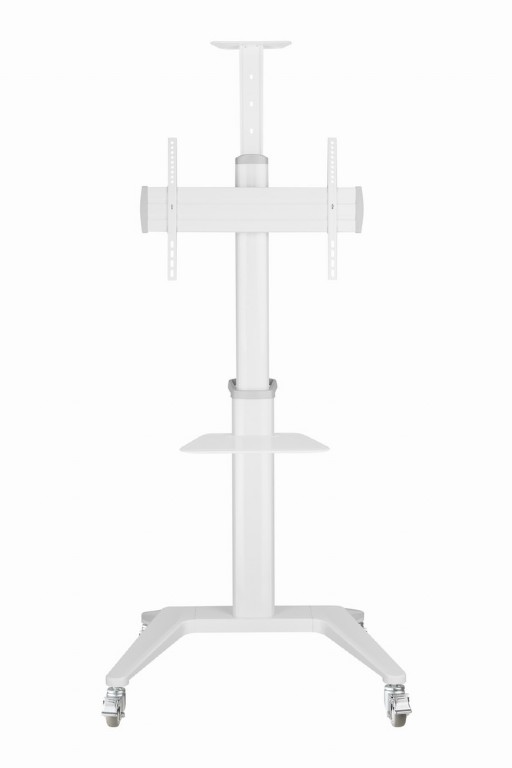 SUPORT de podea GEMBIRD, pt 1 TV/monitor, diag. max 37″ – 70″, max 70 kg, raft max 5 Kg, inclinare +5~-12 gr, rotatie 0-90 gr, roti, 772x648x2157mm, white, „TVS-70T-02-W”