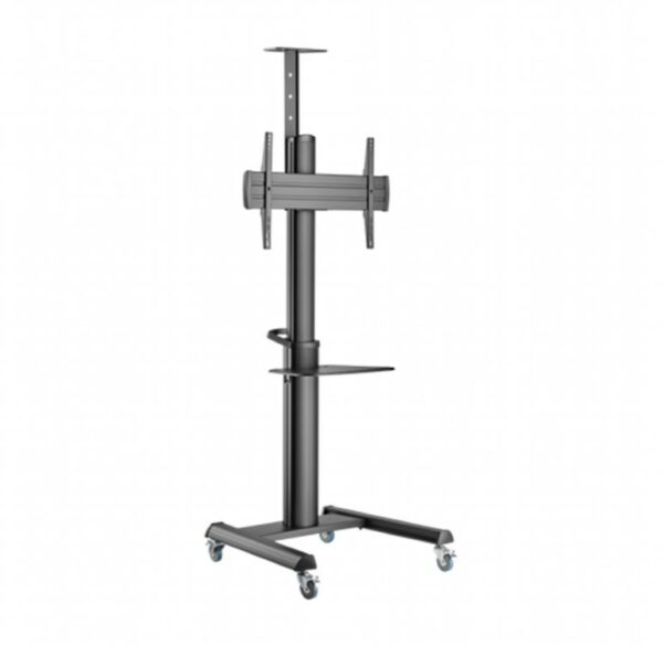 SUPORT de podea GEMBIRD, pt 1 TV/monitor, diag. max 37″ – 70″, max 70 kg, raft max 5 Kg, inclinare +5~-12 gr, rotatie 0-90 gr, roti, 772x648x2157mm, black, „TVS-70T-02”