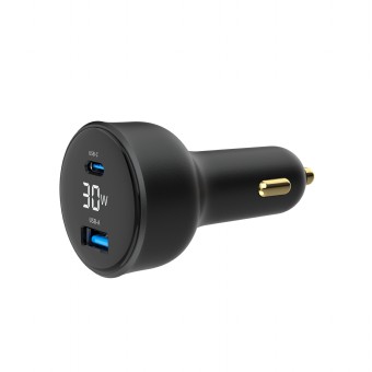 ALIMENTATOR auto GEMBIRD, 1 x USB-A QC3.0 max 30W + 1 x USB-C PD max 30W, LCD, pt. bricheta auto, black, „TA-UC-AC2PD30LCD-CAR-01” (timbru verde 0.18 lei)
