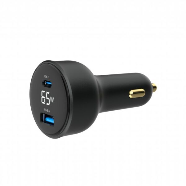 ALIMENTATOR auto GEMBIRD, 1 x USB-A QC3.0 max 30W + 1 x USB-C PD max 65W, LCD, pt. bricheta auto, black, „TA-UC-AC2PD65LCD-CAR-01” (timbru verde 0.18 lei)