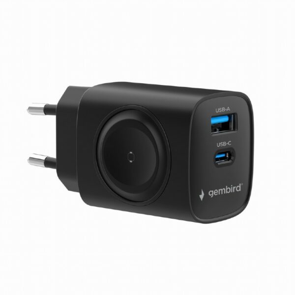 ALIMENTATOR retea 220V GEMBIRD, universal, 1 x USB-A QC3.0 + 1 x USB-C 3A + 1 x Wireless Apple Watch, max. 22W PD, protectie: scurtcircuit, supraincarcare, supratensiune, supraincalzire, negru, „TA-UC-PDQCW20-01-BK” (timbru verde 0.18 lei)