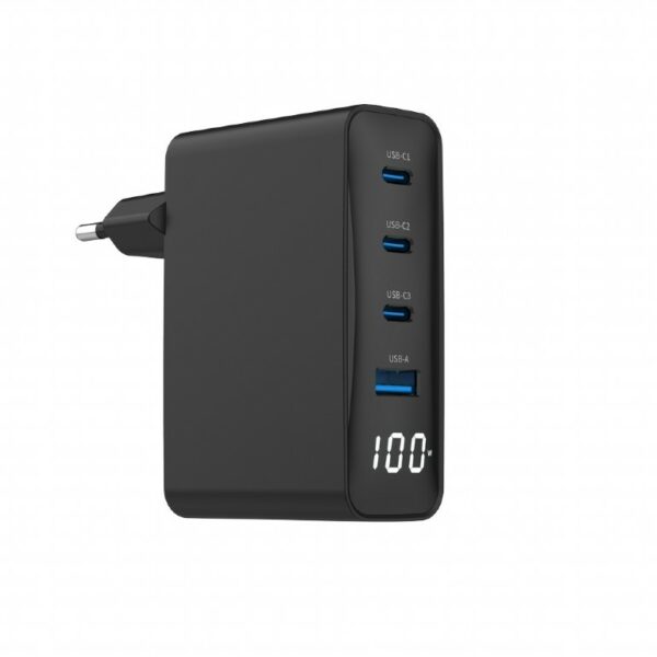 ALIMENTATOR retea 220V GEMBIRD, universal, 1 x USB-A QC3.0 + 3 x USB-C 3A , max. 100W PD GaN, LCD, protectie: scurtcircuit, supraincarcare, supratensiune, supraincalzire, negru, „TA-UC-PDQC100LCD-01-BK” (timbru verde 0.18 lei)