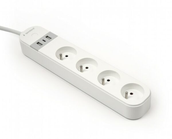 PRELUNGITOR GEMBIRD, Schuko x 4, WiFi, conectare prin Schuko (T) French, cablu 1.5 m, 16 A, 3680W, 2xUSB-A, 1xUSB-C 12W, compatibil Tuya, alb, „TSL-PS-F4U-01-W” (timbru verde 0.18 lei)