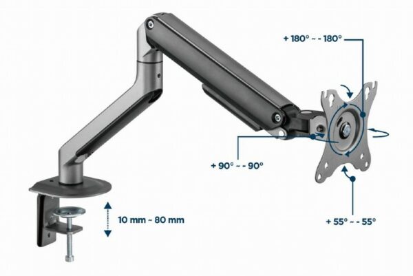 SUPORT de birou Gembird, pt 1 TV/monitor plat, diag. max 17-32 inch, rotatie, inclinare, pivotare, max 9 kg, space-grey, „MA-DA1-05”