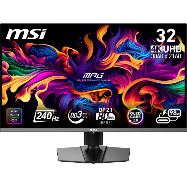 MSI MPG 322URX QD-OLED 31.5inch QD-OLED UHD 240HZ 0.03 ms DP 2.1a 2xHDMI 2.1 USB-C 3x USB 3.2 Headphone Tilt Height Pivot Swivel „MPG 322URX QD-OLED” (timbru verde 4 lei)