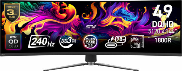 MSI MPG 491CQPX QD-OLED 49inch DQHD 240Hz 0.03ms 2xHDMI DP „MPG 491CQPX QD-OLED” (timbru verde 7 lei)