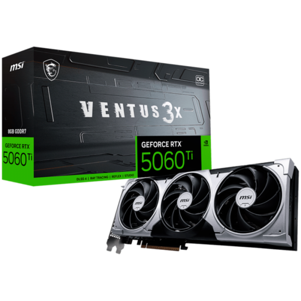 MSI Video Card NVIDIA GeForce RTX 5060 Ti 8G VENTUS 3X OC (8GB GDDR7/128bit, 3xDP, 1xHDMI, PCI Express Gen 5 x16 (uses x8), Recommended PSU 600W) „RTX 5060 TI 8G VENTUS 3X OC”