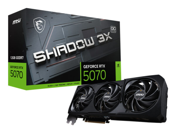 MSI Video Card Nvidia GeForce RTX 5070 12G SHADOW 3X OC (12GB GDDR7/192bit, PCI-E Gen5, 3x DP 2.1, 1x HDMI 2.1, 1x 16-pin Power Connector, Retail) „RTX 5070 12G SHADOW 3X OC”