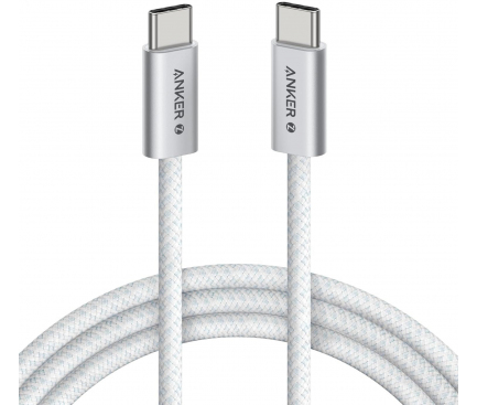 Cablu alimentare si date Anker Zolo, 1m, USB Type-C (T) la USB Type-C (T), 240W, invelis nylon, braided, alb, „A8060H21” (timbru verde 0.03 lei) – 0194644288761