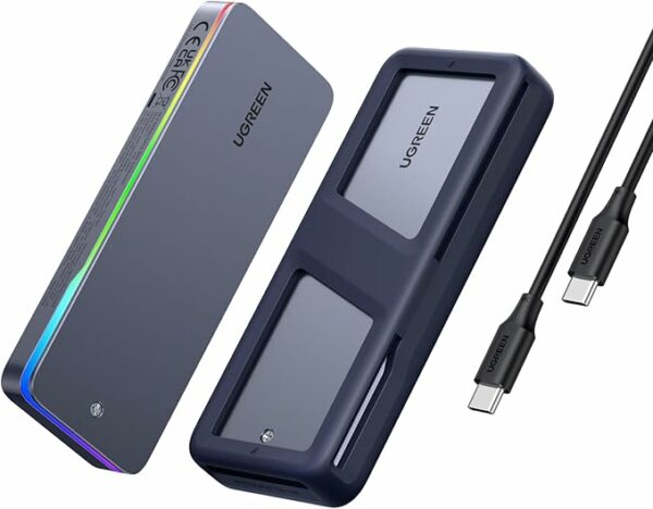 RACK extern Ugreen RGB, „CM777” pt SSD M.2 NVME SATA compatibile cu form factor 2280/2260/2242/2230,cablu inclus de 50 cm USB Type-C la USB Type-C, 20 Gbps, gri „25665” (timbru verde 0.8 lei)