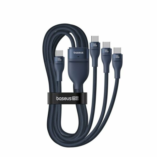 CABLU alimentare si date Baseus One-for-three, Fast Charging Data Cable pt. smartphone, USB Type-C la 3 x USB Type-C 100W, 1.5m, albastru „P10377503321-00” (timbru verde 0.08 lei) – 6932172669805