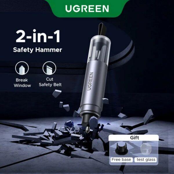 DISPOZITIV URGENTE auto Ugreen, „LP821” ciocan spart geamul + cutter centura, argintiu „35347”