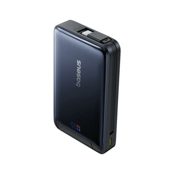 POWER BANK Baseus Nomos Qi2 Kickstand, display, capacitate 10000mAh, 45W, cablu integrat USB Type-C, 1 x USB Type-C, 1 x USB, total 5V/3A, negru, „P10078800123-00” (timbru verde 0.98 lei) – 6932172677589