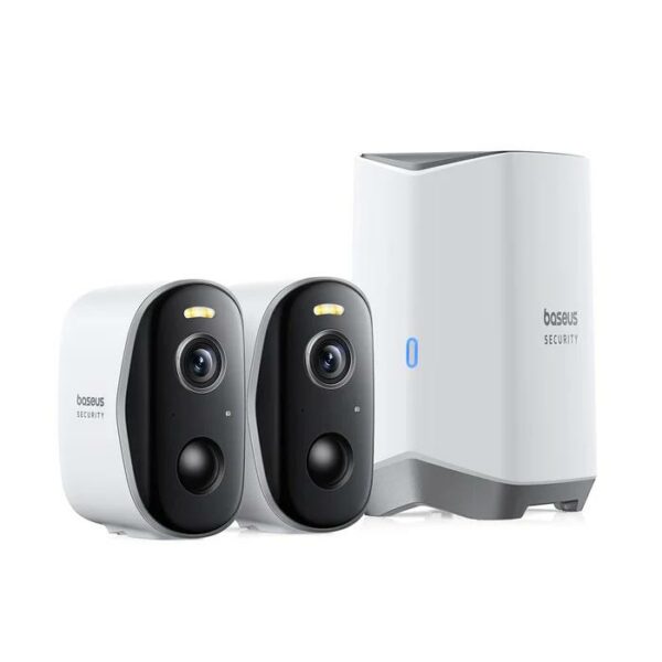 CAMERA IP Exterior Baseus N1, KIT 2 camere 2K + statie, 2304 x 1296, acumulator integrat, unghi pana la 145 grade, IP67, dist. IR 30 m, tip lentila fixa 3 mm, 3 Mpx, wireless, slot SD card, „S0TW002131” (timbru verde 0.8 lei) – 6932172662035