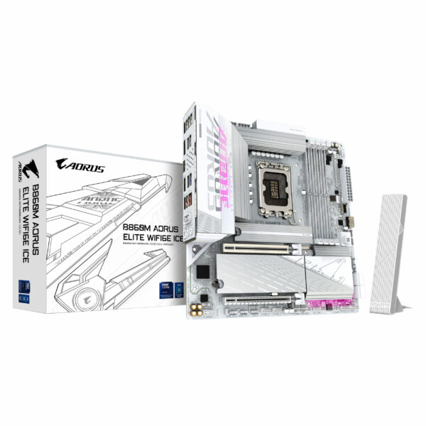 Placa de baza GIGABYTE B860M Aorus Elite WiFi6E ICE Mainboard, Sockel LGA 1851, Intel B860, mATX, DDR5 „B860M AORUS ELITE WF6E ICE”