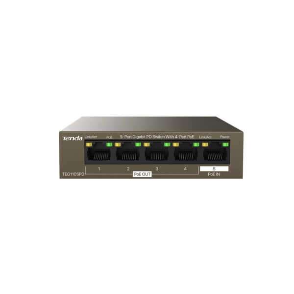 SWITCH IP-COM, Unmanaged L2 Gigabit Ethernet, alimentat prin PoE+ IEEE 802.3af, metalic „G1105PD” (timbru verde 0.8 lei)