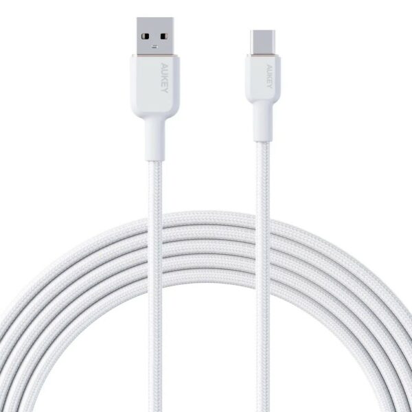 Cablu alimentare si date Aukey, USB Type-C (T) la USB Type-A (T), 1.8m, 480 Mbps, 60W, braided, alb, „LLTSN1041441” (timbru verde 0.08 lei) -689323785896