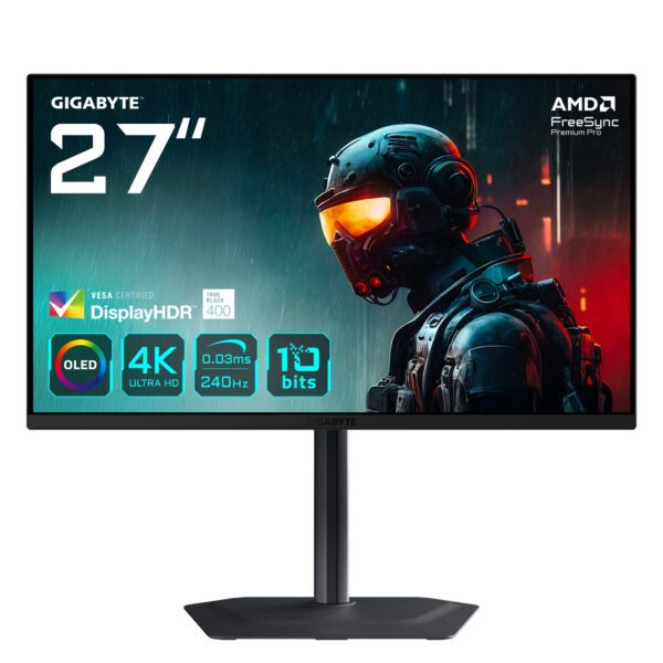 Monitor GIGABYTE MO27U2, QD-OLED, 27 inch, UHD, 3840 x 2160, HDMI, Displayport, Boxe, Pivot, 240 Hz, 0.03 ms, Negru „MO27U2” (timbru verde 7 lei)