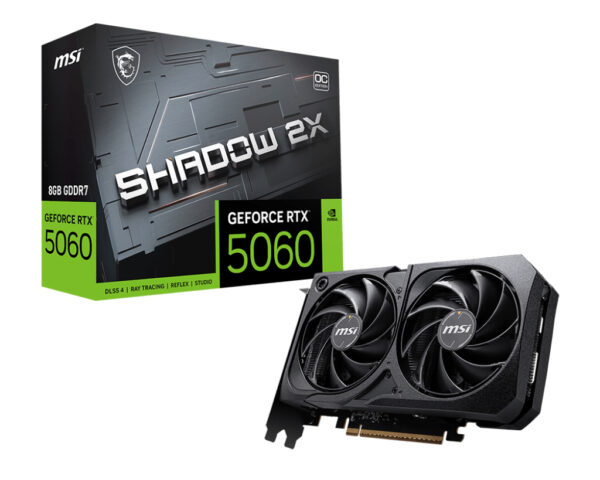 MSI Video Card NVIDIA GeForce RTX 5060 8G SHADOW 2X OC (8GB GDDR7/128bit, 3xDP, 1xHDMI, PCI Express Gen 5 x16 (uses x8), Recommended PSU 550W) „RTX 5060 8G SHADOW 2X OC”
