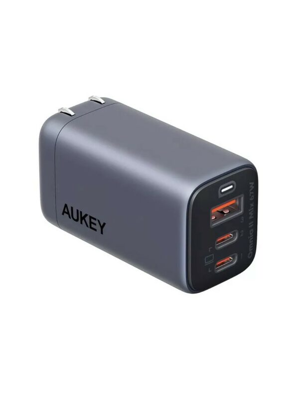 Alimentator retea Aukey, PA-B6U GR, 67W, fast charge, 1 x USB-A, 2 x USB-C, gri, „LLTSEUN1048305” (timbru verde 0.18 lei) – 689323786893