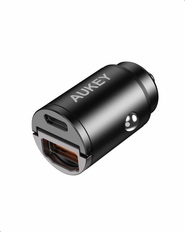 Alimentator Smartphone auto Aukey, CC-A3, 30W, fast charge, alimentare bricheta, 1 x USB-C, 1 x USB-A, negru, „LLTSN1017990” (timbru verde 0.18 lei) – 608119202393