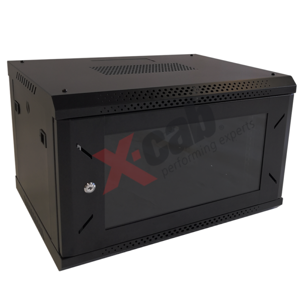 Cabinet metalic de perete 19″, tip rack wallmount, 9U 600×600 mm, Xcab S Negru „Xcab-9U60S.9004”