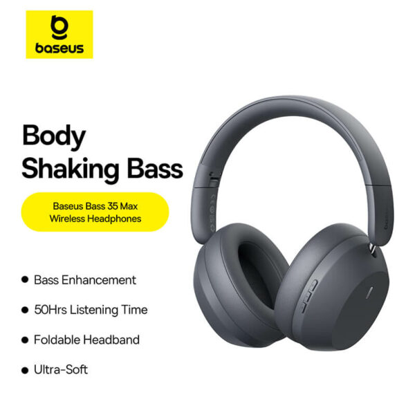CASTI Baseus Bass 35 Max, multimedia, wireless, bluetooth 5.3,Hi-Res Sound,46h viata baterie, gri „A00070800821-00” (timbru verde 0.18 lei) – 6932172657833