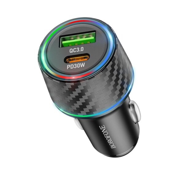 INCARCATOR auto Borofone „BZ21”, pt. bricheta auto, 1 x USB max.18W, 1 x USB Type-C max 30W, negru „6941991101175” (timbru verde 0.18 lei)