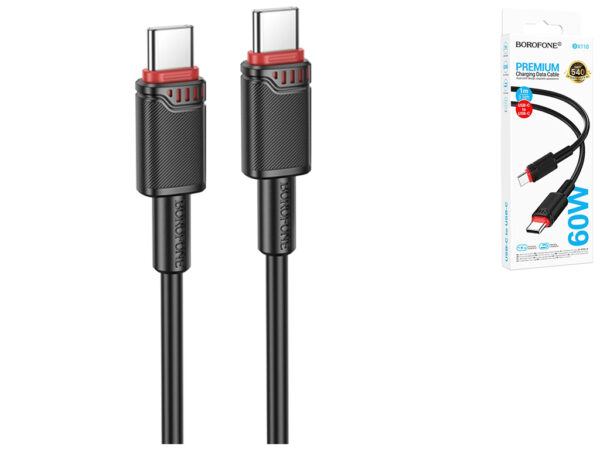 CABLU alimentare si date Borofone „BX110”, Fast Charging Data Cable pt. smartphone, USB Type-C la USB Type-C, 60W, 1m, negru „6941991120763” (timbru verde 0.18 lei)