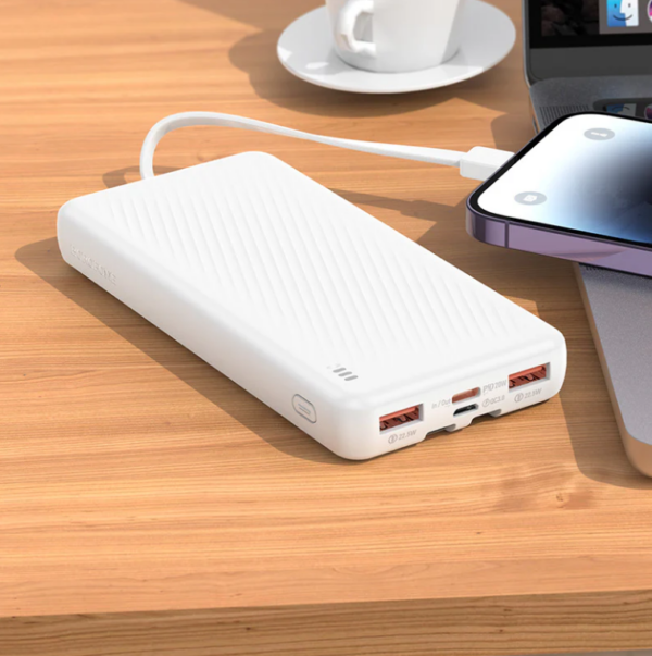 POWER BANK Borofone „BJ57”, 10000mAh, 22.5W, 2 x USB; 1 x USB Type-C, include cablu USB Type-C si Iphone Lightning, total 5V/2A, alb „6941991111853” (timbru verde 0.98 lei)