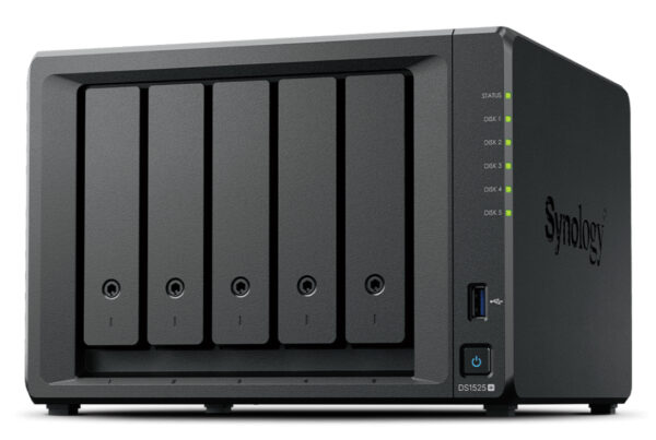 Synology DiskStation DS1525+, 5-Bay, AMD Ryzen V1500B 2.2GHz, 8GB DDR4 ECC, max 32GB, SATA & M.2 NVMe, 2×2.5GbE, USB 3.2, PCIe, max 108TB, RAID, Hot Swap, Negru „DS1525+” (timbru verde 11 lei)