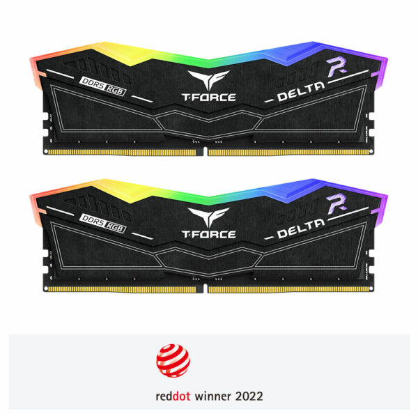 MEMORIE DDR TEAMGROUP T-FORCE DELTA RGB DDR5 Gaming 64GB frecventa 6000 Mhz (kit 2 x 32GB) CL38, radiator, retail, negru „FF3D564G6000HC38ADC01”