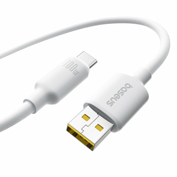 CABLU alimentare si date Baseus, Fast Charging Data Cable pt. smartphone, USB la USB Type-C 100W, silicon, 1m, alb „E0426801” (timbru verde 0.08 lei) – 6932172693725