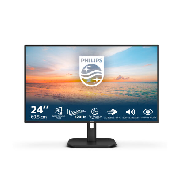 MONITOR PHILIPS 23.8 inch, home, office, IPS, Full HD (1920 x 1080), 120 Hz, Wide, 300 cd/mp, 4 ms, HDMI 1.4, VGA, DisplayPort 1.2 „24E1N1200A/00” (timbru verde 7 lei)