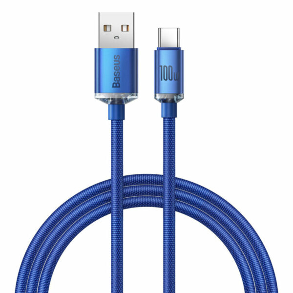 CABLU alimentare si date Baseus Crystal Shine, Fast Charging Data Cable pt. smartphone, USB la USB Type-C 100W, 2m, braided, albastru „CAJY000503” (timbru verde 0.18 lei) – 6932172602840