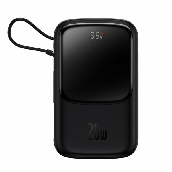 POWER BANK Baseus Qpow Pro Digital Display, 20000mAh, 20W, 1 x cablu integrat Iphone Lightning output, 1 x USB, 1 x USB Type-C, negru, „PPQD060201” (timbru verde 0.98 lei) – 6932172620653