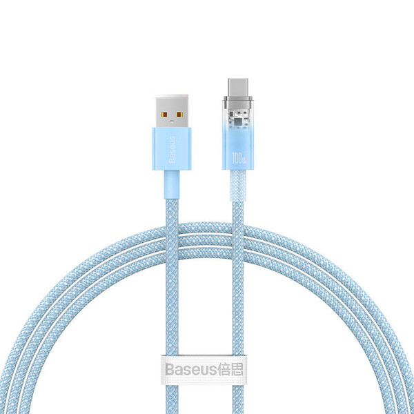 CABLU alimentare si date Baseus Explorer, Fast Charging Data Cable pt. smartphone, USB la USB Type-C 100W, senzor de temperatura, braided, 2m, albastru „CATS010503” (timbru verde 0.08 lei) – 6932172629175