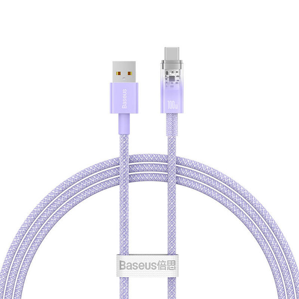 CABLU alimentare si date Baseus Explorer, Fast Charging Data Cable pt. smartphone, USB la USB Type-C 100W, senzor de temperatura, braided, 1m, violet „CATS010405” (timbru verde 0.08 lei) – 6932172629120