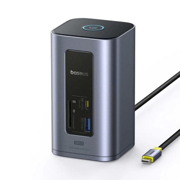 DOCKING STATION Baseus Spacemate RD1 12 in 1, input USB Type-C, output 2xHDMI 4K@60Hz, 2xUSB-C (10Gbps), 2xUSB-A (5Gbps), 2xUSB, 1xRJ45, card reader SD/micro SD, 1XUSB-C (PD), gri „B00568103813-00” (timbru verde 0.18 lei) – 6932172687137