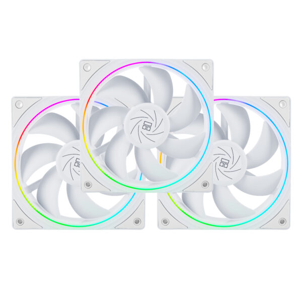 Set 3 ventilatoare Thermalright „TL-S12”, 120mm, 1500 RPM, S-FDB Bearing, 47.6 CFM, LED ARGB, 4pin PWM, alb, „TL-S12-W-3” (timbru verde 0.54lei)