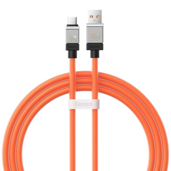 CABLU alimentare si date Baseus Crystal Shine, Fast Charging Data Cable pt. smartphone, USB la USB Type-C 100W, 1m, braided, portocaliu „CAKW000607” (timbru verde 0.18 lei) – 6932172626839