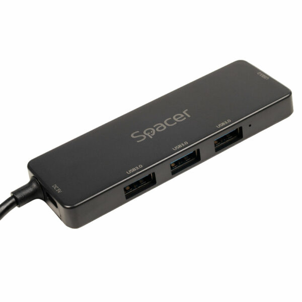 HUB extern SPACER, porturi USB:USB 3.0 X 4, 5V in (Type-C), conectare prin TYPE-C, cablu 15cm, ABS, (timbru verde 0.18 lei), „SPHB-TYPEC-4U30-09”