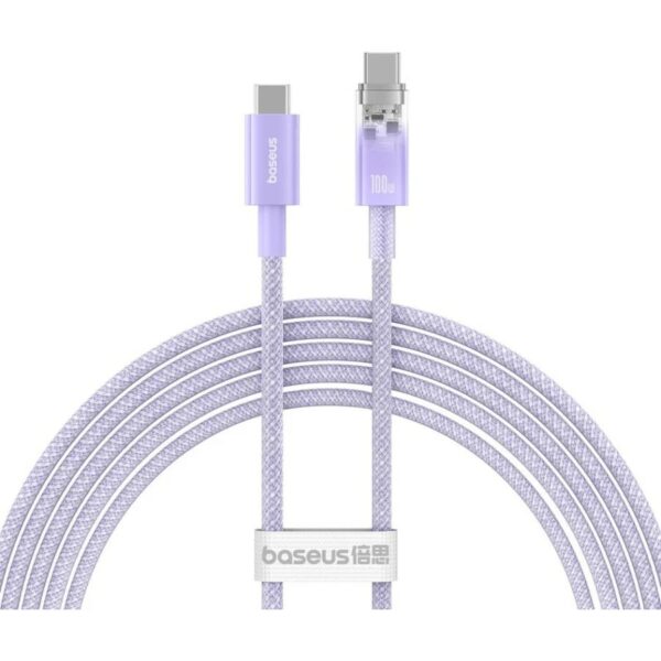 CABLU alimentare si date Baseus,Explorer Smart Temperature Control,Fast Charging pt smartphone,USB Type-C(T) la USB Type-C(T),100W,braided,2m,violet „P10319703511-01”