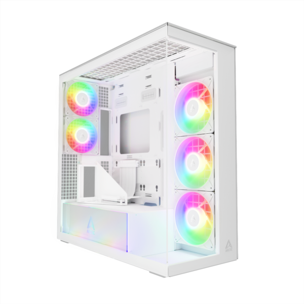 CARCASA Arctic „Xtender VG Wh”, mid tower, max 8xfan, 3x P14 Pro R A-RGB si 2x P12 Pro A-RGB instalate, shroud 24 LED ARGB, USB-C x 1, USB 3.2 x 2, audio+mic, 7 sloturi exp, GPU vertical, riser PCIe 4.0, alb, „ACPCC00017A” (timbru verde 0.4lei)