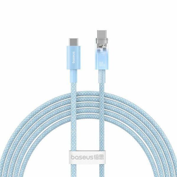 CABLU alimentare si date Baseus,Explorer Smart Temperature Control,Fast Charging pt smartphone,USB Type-C(T) la USB Type-C(T),100W,braided,1m,albastru „P10319703311-00”