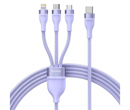 CABLU alimentare si date Baseus Flash Series II One-for-three, pt. smartphone, USB la Micro-USB+Lightning+USB Type-C 100W, 1.2m, violet „CASS030005” (timbru verde 0.18 lei) – 6932172608736